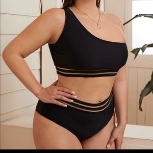 Black cold shoulder bathing suit